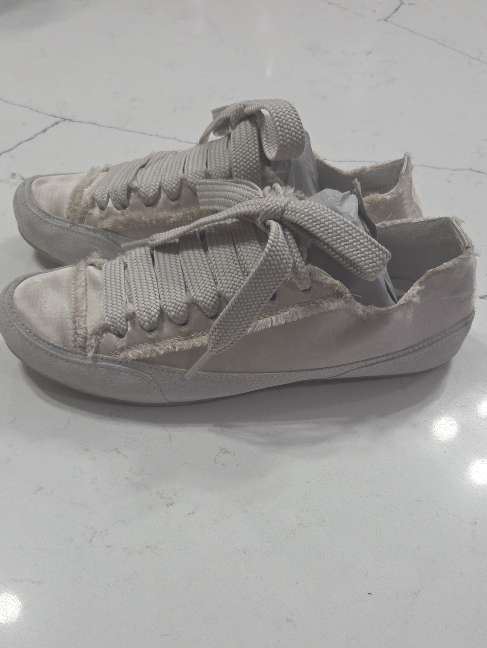 Pedro Garcia Frayed-Edge Sneakers in Light Taupe (Light Pink) Sz37.5 Fit Sz7